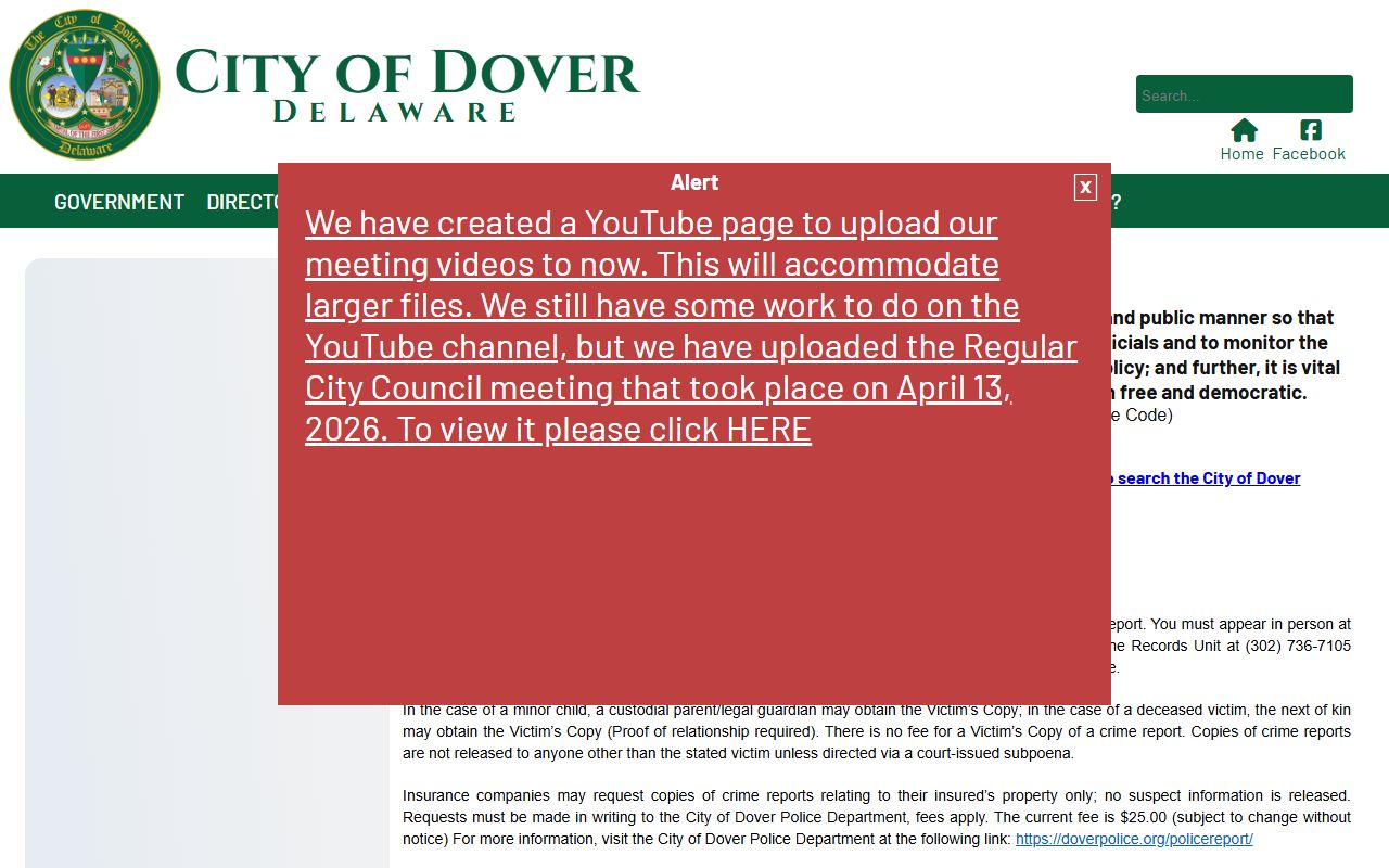 Dover city FOIA request page for obituary and public records