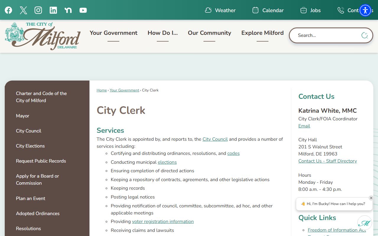 Milford city clerk page for obituary and public records access