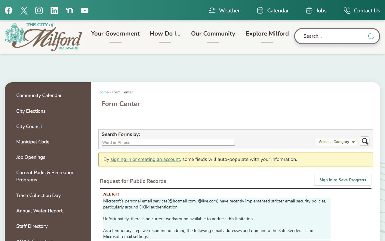 Milford request for public records form for obituary records access