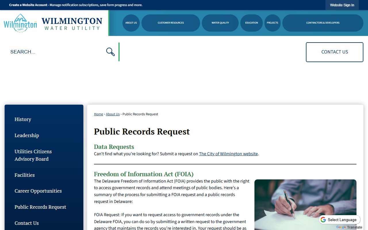 Wilmington public records request portal for obituary and death records