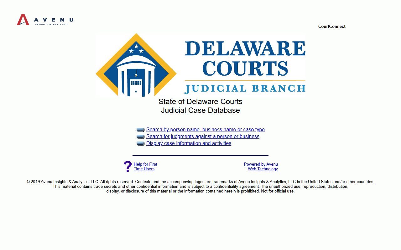 Delaware CourtConnect online case search for obituary related court records